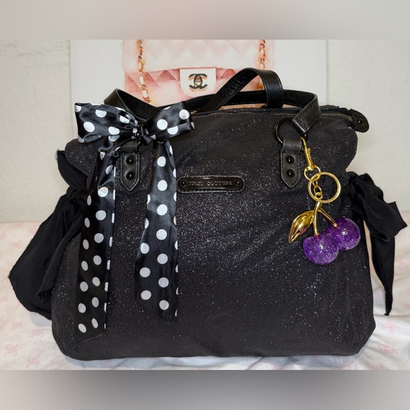 Juicy Couture Handbags - Y2K Vintage RARE Juicy Couture Stardust Black & Purple Glitter Daydreamer Tote
